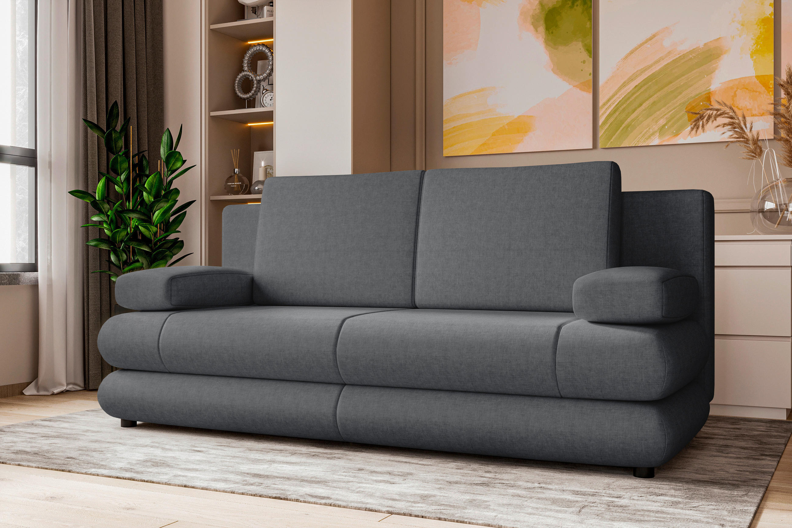SCHLAFSOFA  mit Liegefunktion, Rücken echt Mikrofaser Dunkelgrau  - Dunkelgrau/Schwarz, KONVENTIONELL, Kunststoff/Textil (212/93/90cm) - Carryhome