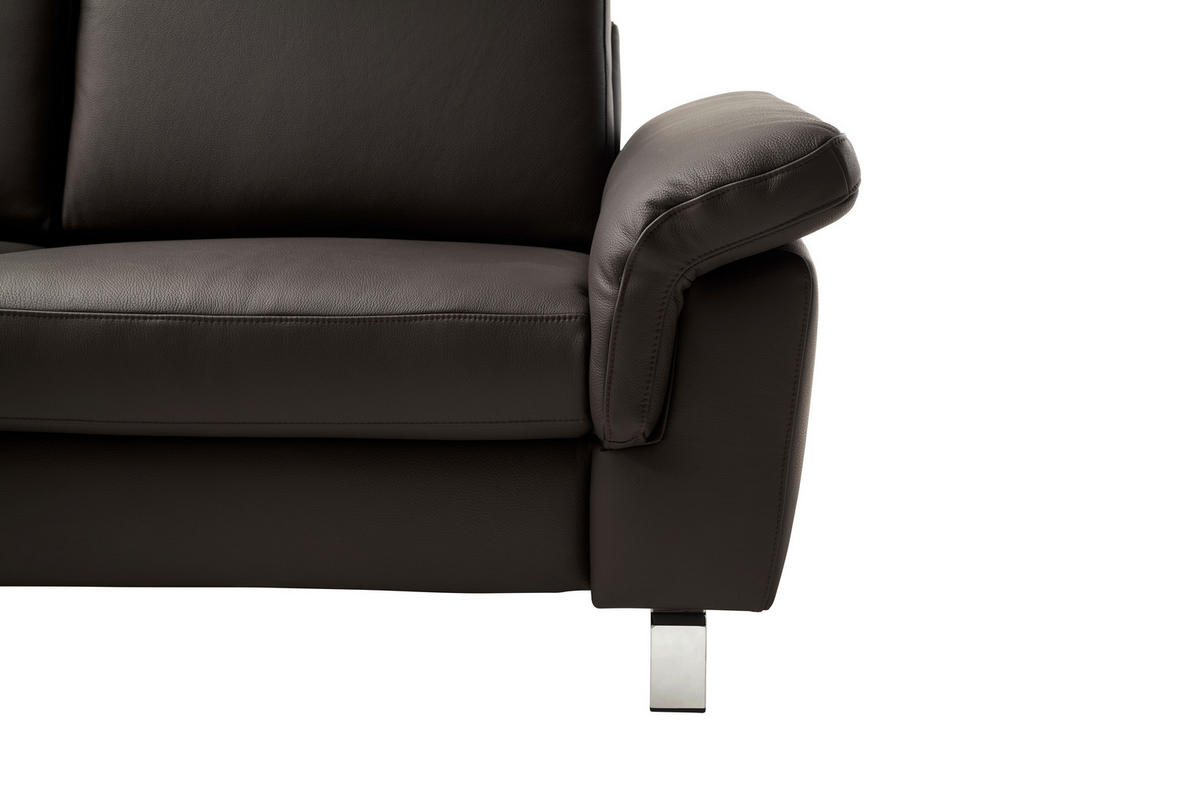 ECKSOFA in Echtleder Dunkelbraun  - Chromfarben/Dunkelbraun, Design, Leder/Metall (271/200cm) - Pure Home Lifestyle