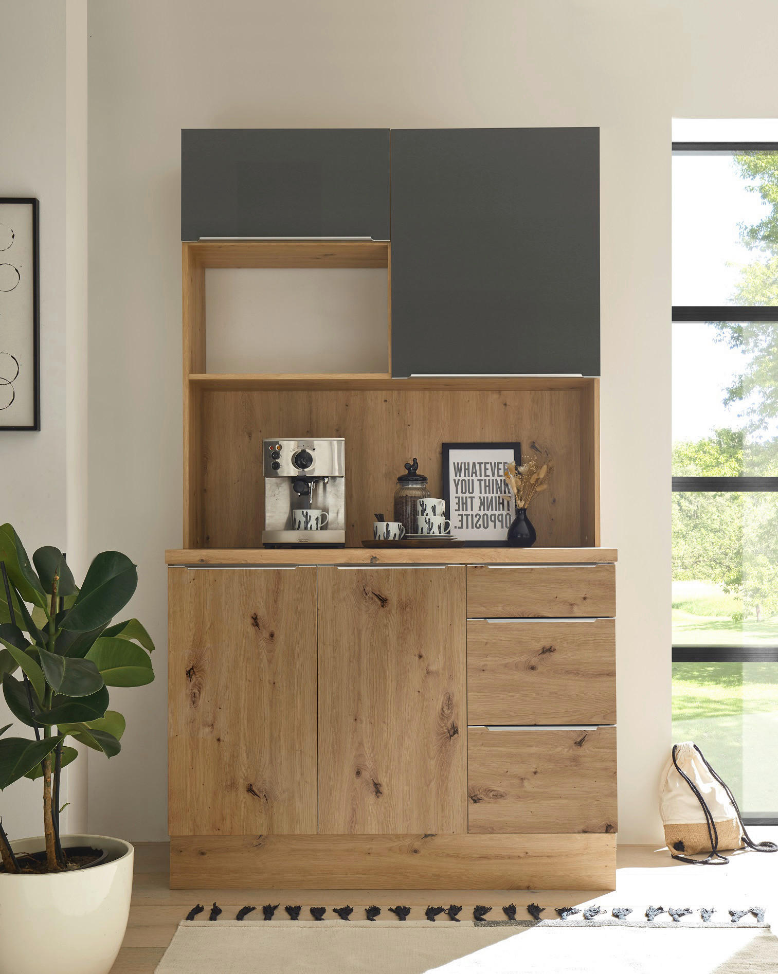 MINIKÜCHE 120 cm   in Grau, Eiche Artisan  - Alufarben/Eiche Artisan, LIFESTYLE, Holzwerkstoff/Kunststoff (120cm) - Respekta