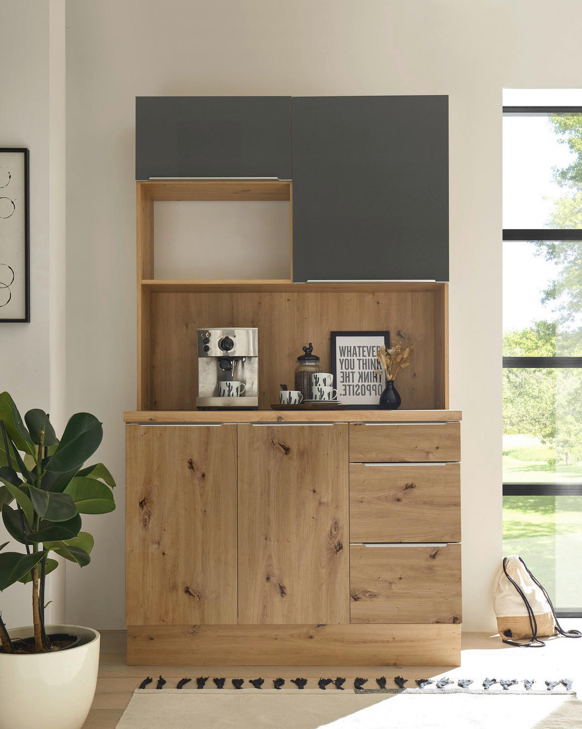 MINIKÖK 120 cm   i grå, ek Artisan  - aluminiumfärg/grå, Lifestyle, trämaterial/plast (120cm) - Respekta