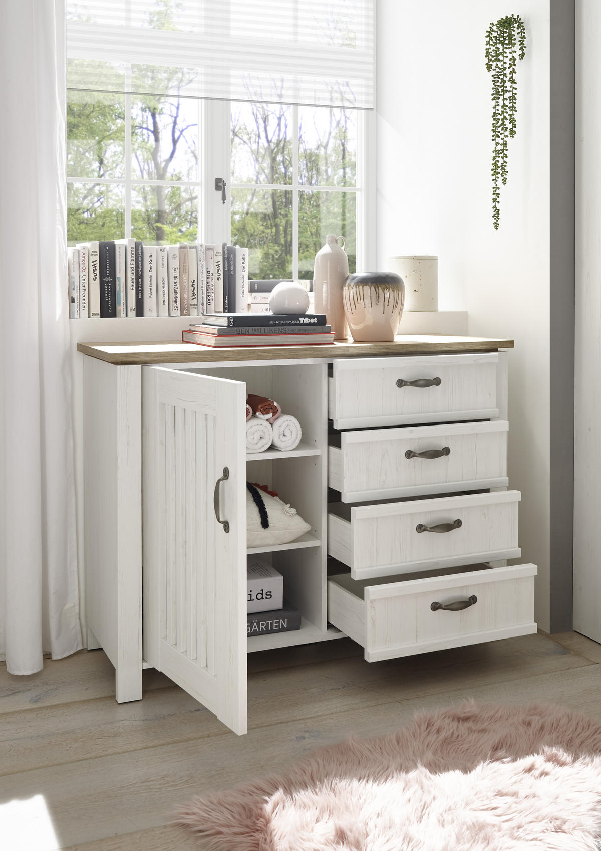 KOMMODE 117/86/41 cm  in Weiss, Pinienfarben, Eiche Artisan  - Weiss/Schwarz, Lifestyle, Holzwerkstoff/Metall (117/86/41cm) - Landscape