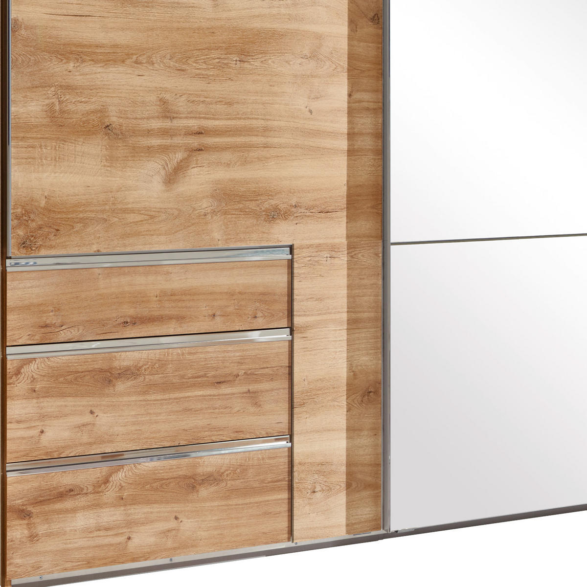 SCHWEBETÜRENSCHRANK in Eichefarben  - Chromfarben/Eichefarben, Modern, Glas/Holzwerkstoff (200/216/65cm) - MID.YOU
