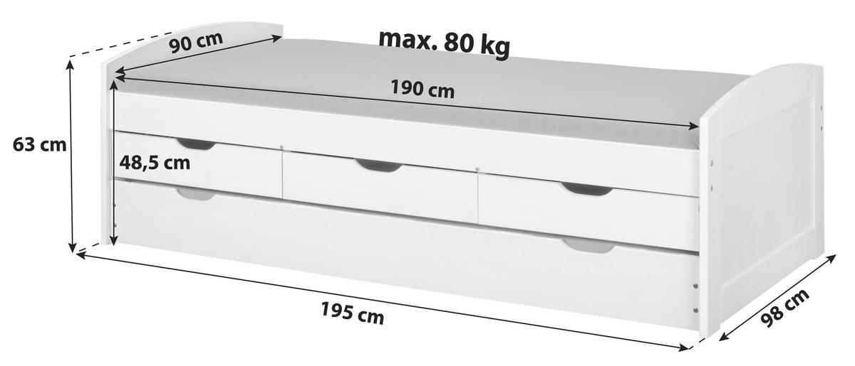 AUSZIEHBETT 90/190 cm  in Weiß  - Braun/Naturfarben, MODERN, Holz/Holzwerkstoff (90/190cm) - MID.YOU