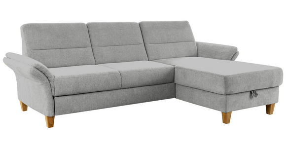 ECKSOFA inkl. Funktion Hellgrau Flachgewebe  - Eichefarben/Hellgrau, KONVENTIONELL, Holz/Textil (252/162cm) - Cantus