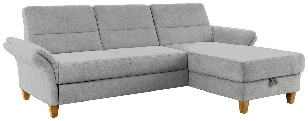 ECKSOFA in Flachgewebe Hellgrau  - Eichefarben/Hellgrau, Konventionell, Holz/Textil (252/162cm) - Sit & More