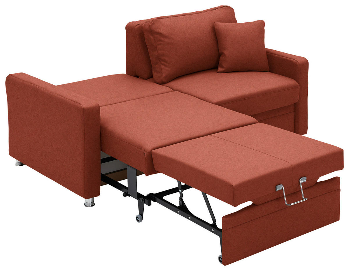 SCHLAFSOFA Chenille Rotorange  - Chromfarben/Rotorange, KONVENTIONELL, Textil/Metall (186/90/100cm) - Beldomo Style