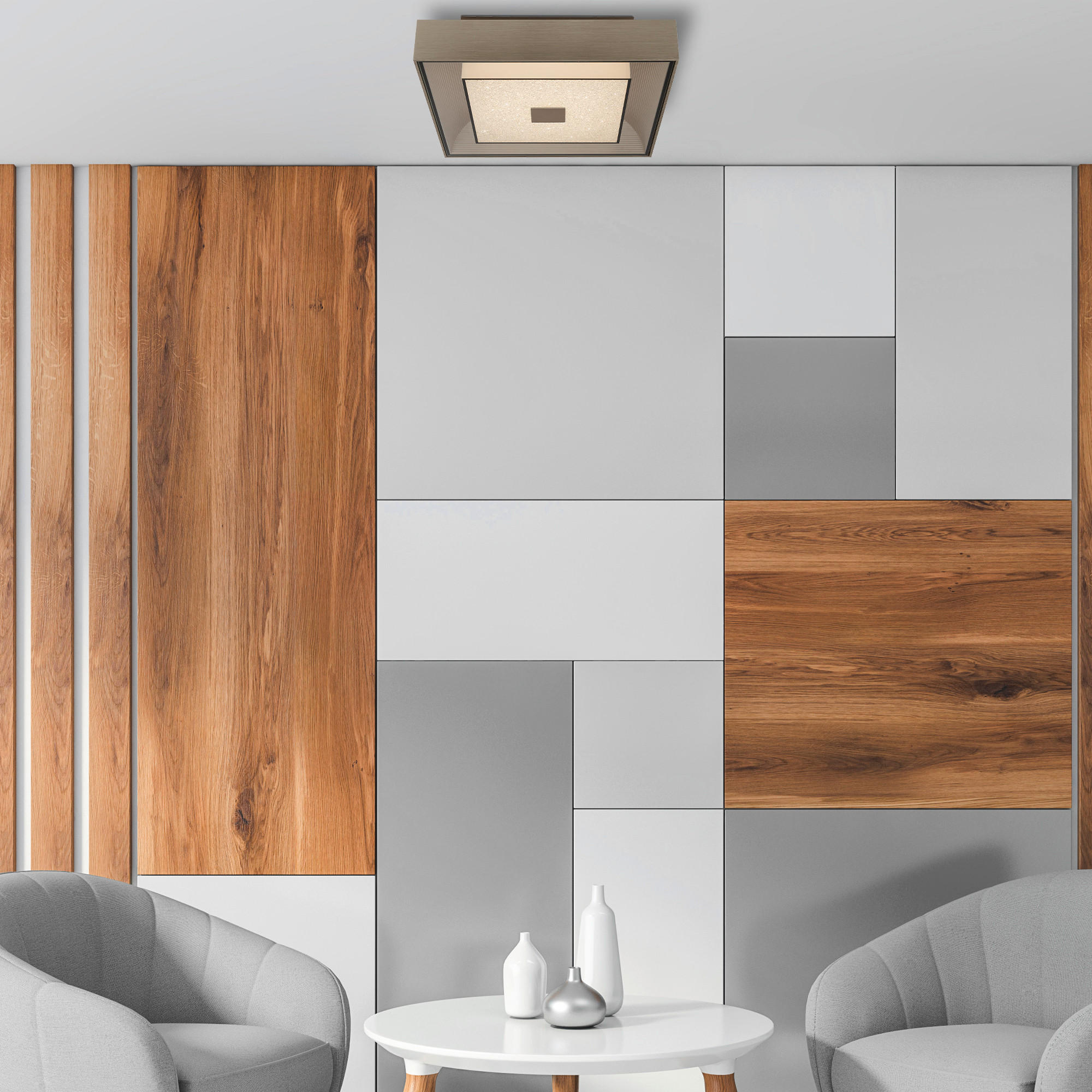 LED-DECKENLEUCHTE 34/34/10 cm   - Silberfarben, Design, Glas/Metall (34/34/10cm)
