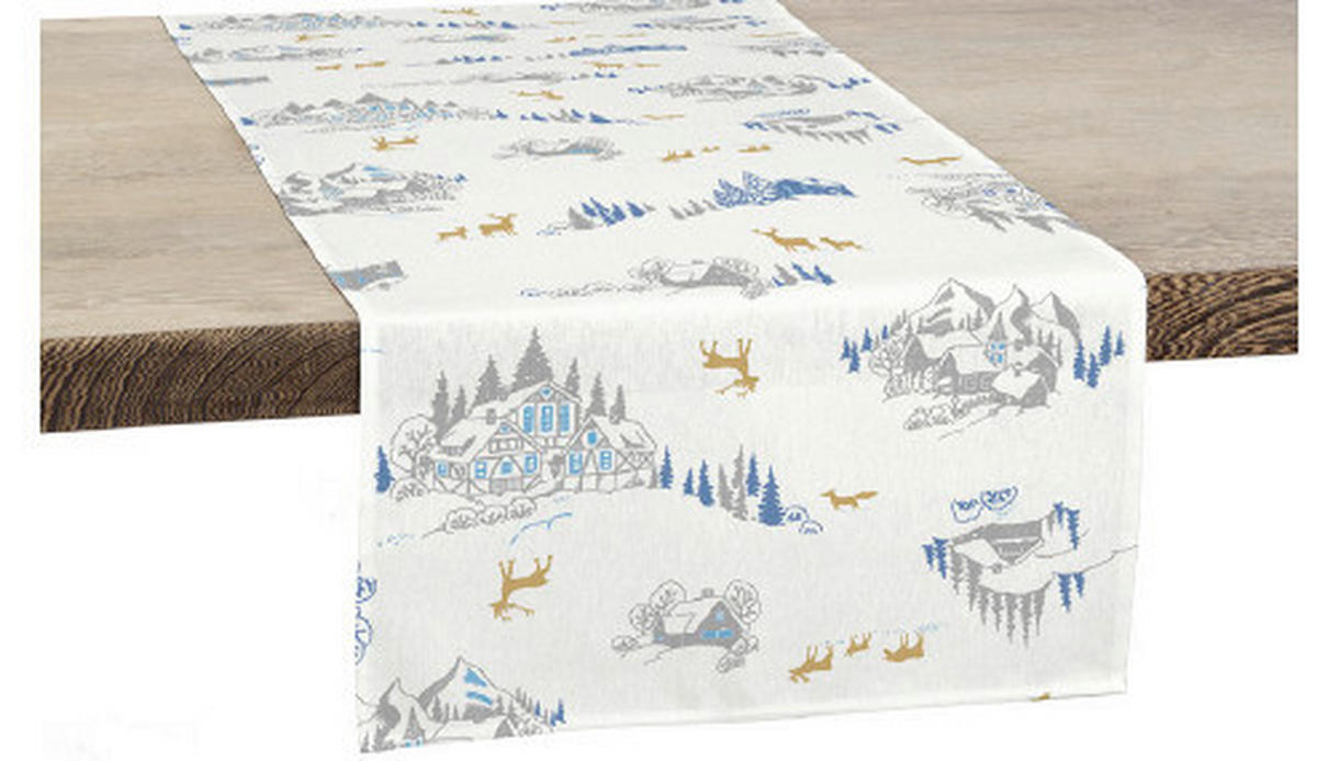 TISCHLÄUFER Textil Blau, Weiß, Goldfarben 45/140 cm  - Blau/Goldfarben, Design, Textil (45/140cm) - X-Mas