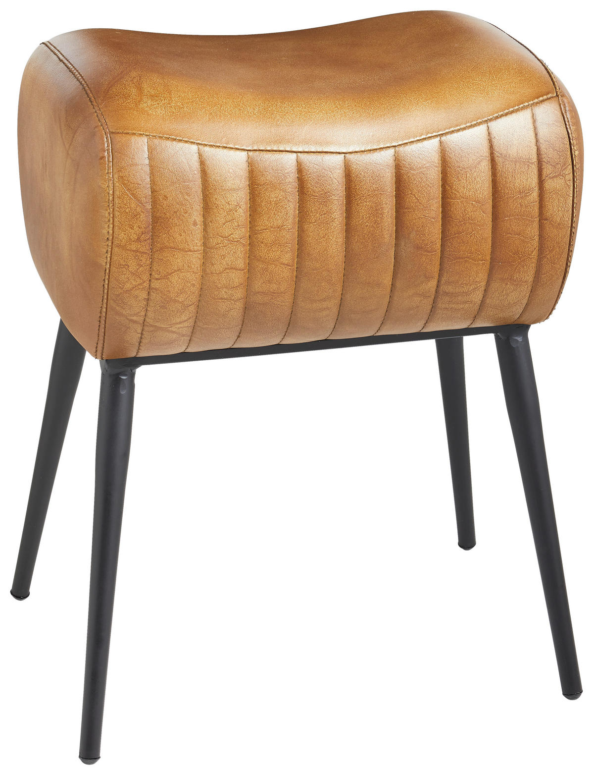 HOCKER Echtleder Braun, Schwarz  - Schwarz/Braun, Trend, Leder/Metall (40/50/30cm) - Landscape