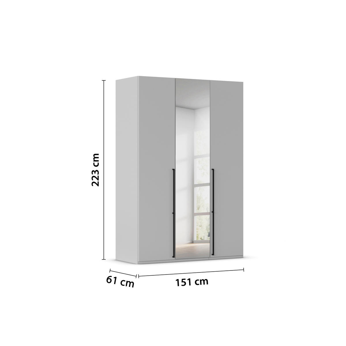 DREHTÜRENSCHRANK 151/223/61 cm,  in Graphitfarben, 3-türig  - Chromfarben/Schwarz, Basics, Glas/Holzwerkstoff (151/223/61cm) - Novel