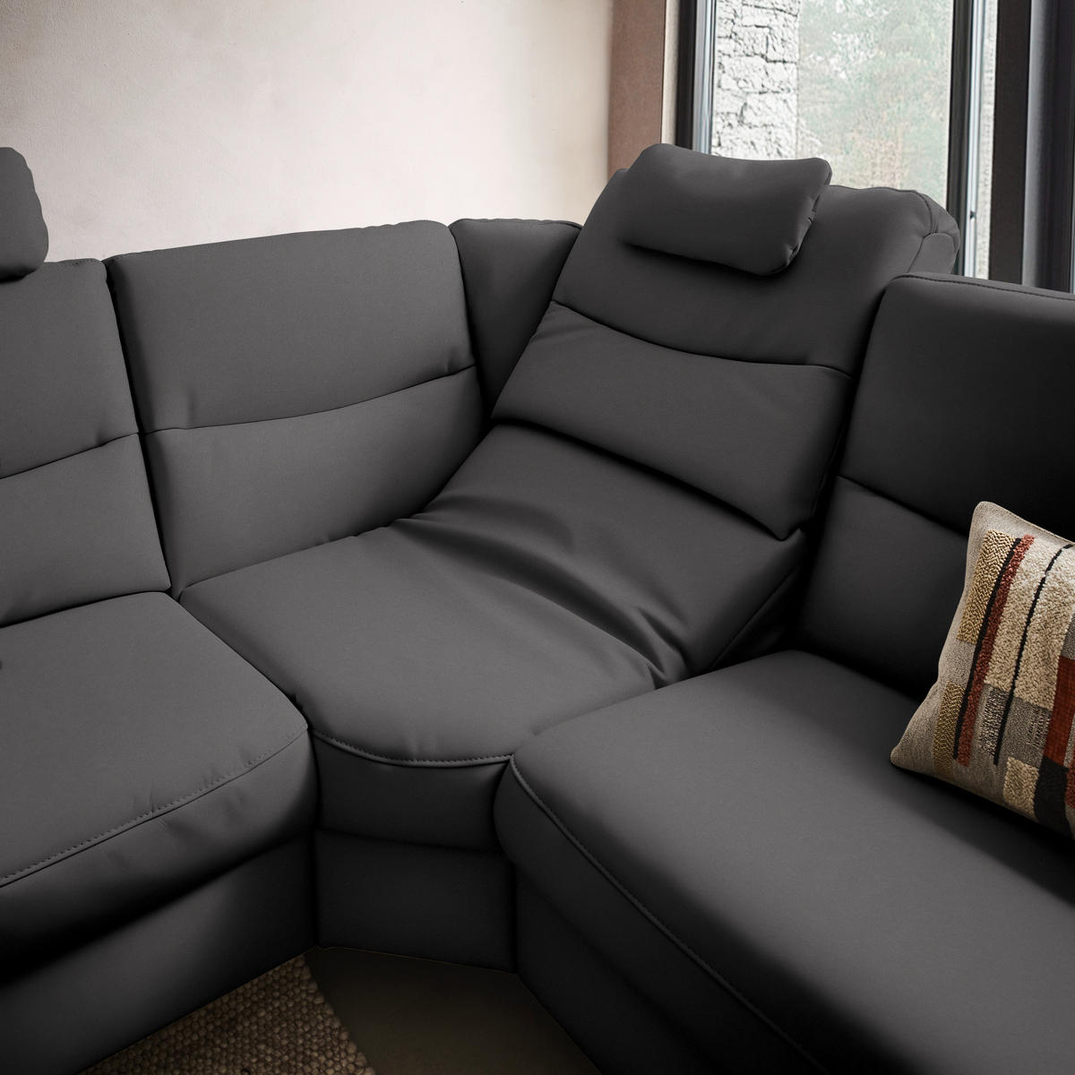 ECKSOFA in Echtleder Grau  249/280 cm  - Anthrazit/Grau, Design, Leder/Metall (249/280cm) - Himolla Komfortklass