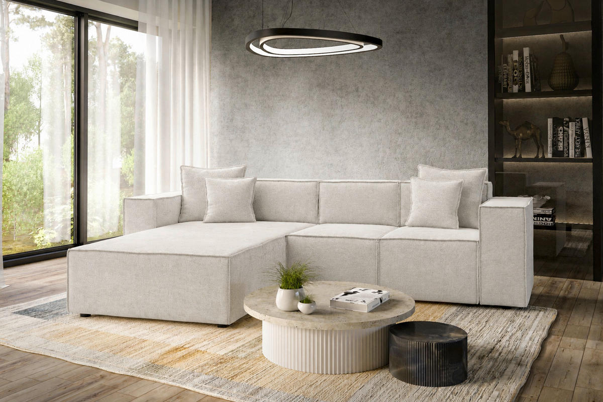 ECKSOFA Creme Chenille Zierkissen, Rücken echt  - Creme/Schwarz, MODERN, Kunststoff/Textil (180/265cm) - Milino