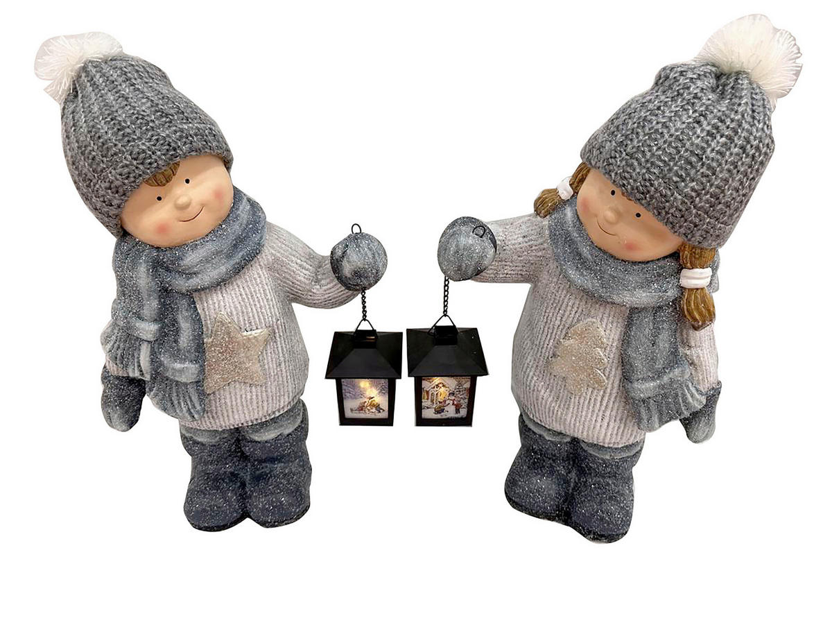 UKRASNA FIGURICA DETE - siva/bela, Lajfstajl, plastika (31/47/17cm) - X-Mas