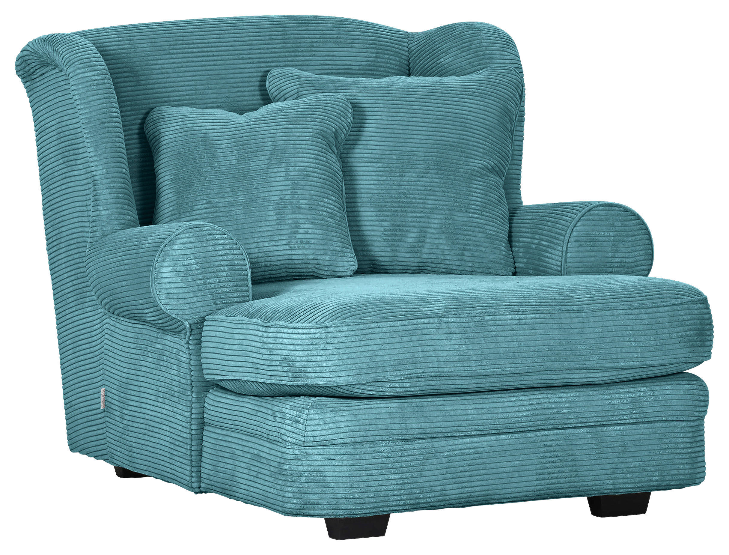 XXL-SESSEL Cord Petrol    - Beige/Dunkelbraun, Design, Holz/Textil (121/100/140cm) - Ambia Home