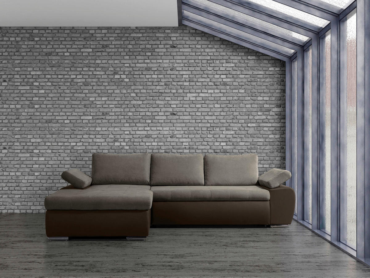 ECKSOFA Schlammfarben, Beige Flachgewebe  - Schlammfarben/Beige, Design, Kunststoff/Textil (175/271cm) - MID.YOU