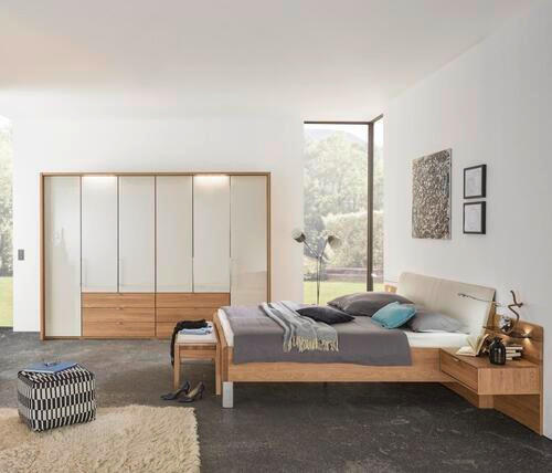 LOŽNICE, barvy dubu, šampaňská - barvy dubu/šampaňská, Design, dřevo/sklo (180/200cm) - Dieter Knoll