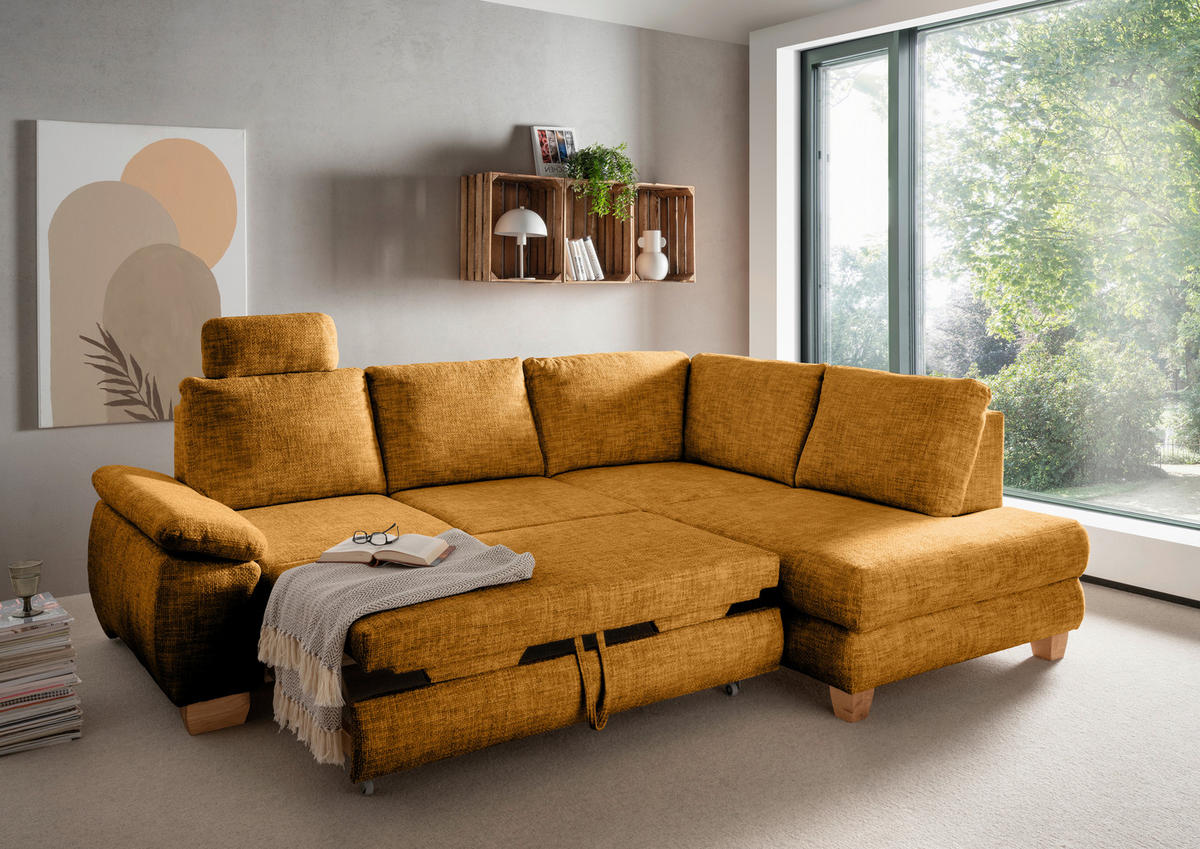 ECKSCHLAFSOFA in Struktur Goldfarben  - Wildeiche/Goldfarben, Modern, Holz/Textil (265/206cm) - Livetastic