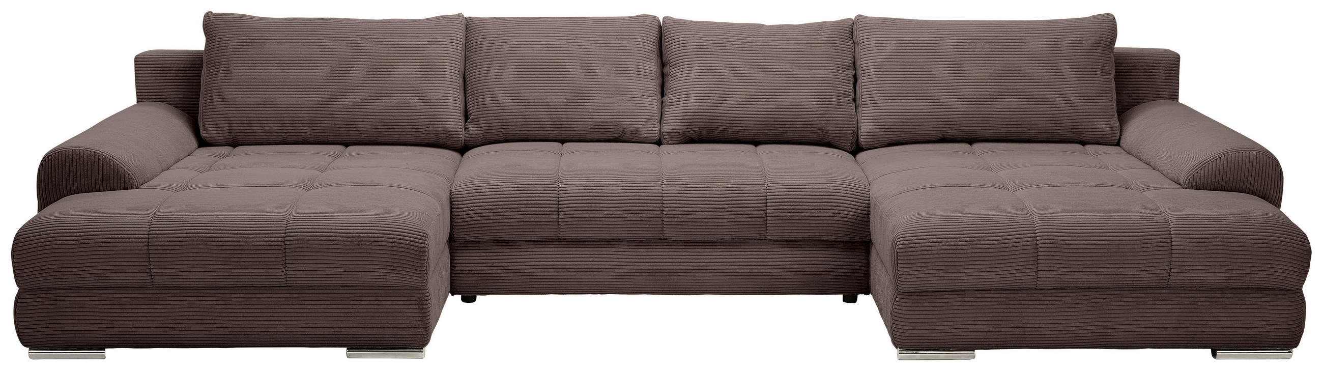 WOHNLANDSCHAFT Graubraun Cord  - Chromfarben/Graubraun, KONVENTIONELL, Kunststoff/Textil (180/376/180cm) - Carryhome