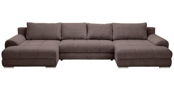 WOHNLANDSCHAFT  in Cord Graubraun  - Chromfarben/Graubraun, KONVENTIONELL, Kunststoff/Textil (180/376/180cm) - Carryhome