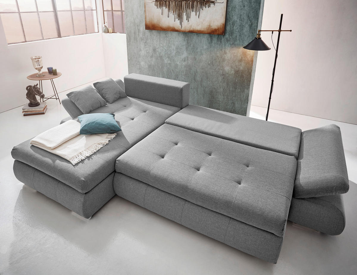 ECKSOFA in Webstoff Hellgrau  - Chromfarben/Hellgrau, Design, Kunststoff/Textil (302/187cm) - Carryhome