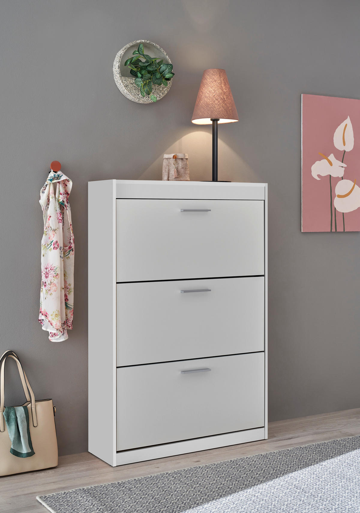 OMARA Z LOPUTAMI ZA ČEVLJE bela - srebrne barve/bela, Basics, umetna masa/leseni material (84/125/26cm) - MID.YOU