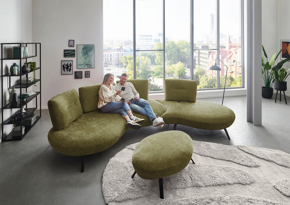BIGSOFA Flachgewebe Olivgrün  - Schwarz/Olivgrün, Design, Textil/Metall (456/93/138cm) - Moderano