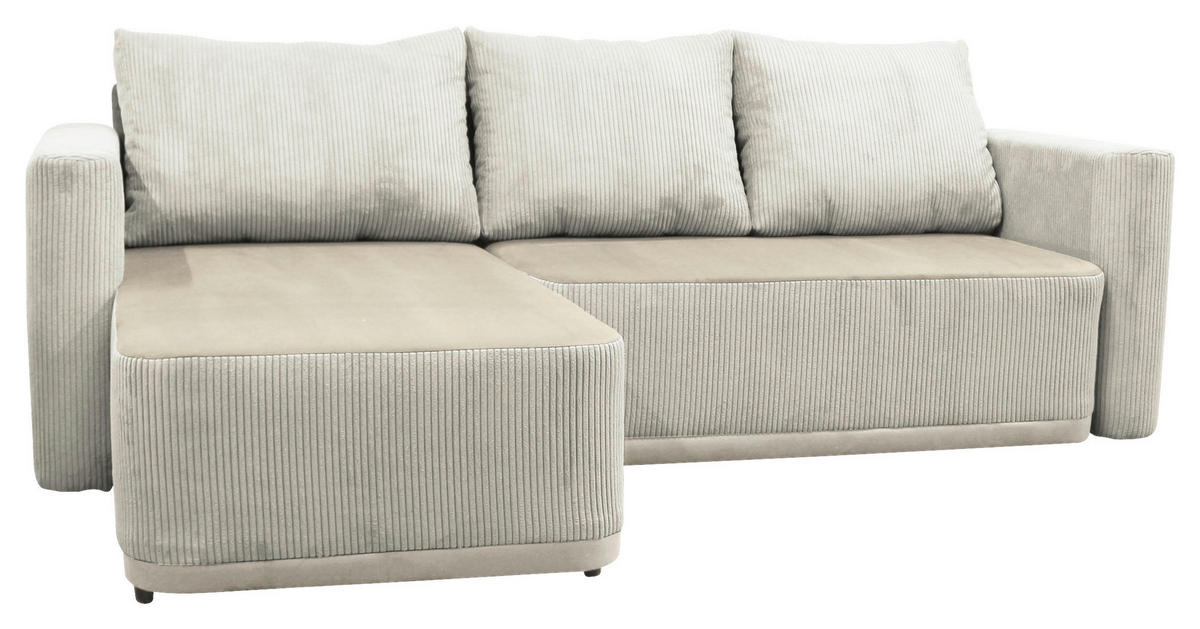 ECKSOFA STELLA Beige Plüsch Rückenkissen, Bettkasten  - Beige/Schwarz, Design, Kunststoff/Textil (166/234cm) - MID.YOU