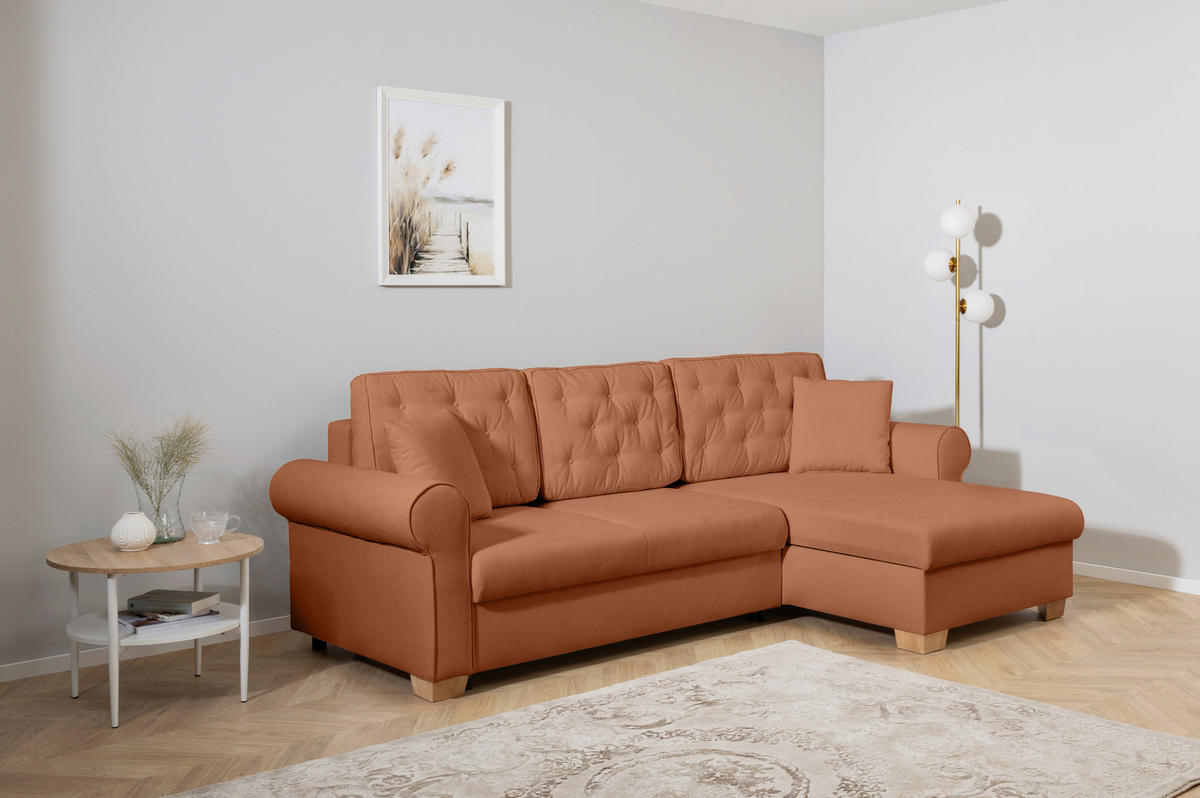 ECKSOFA in Rostfarben  - Rostfarben/Buchefarben, Design, Holz/Textil (266/161cm) - MID.YOU