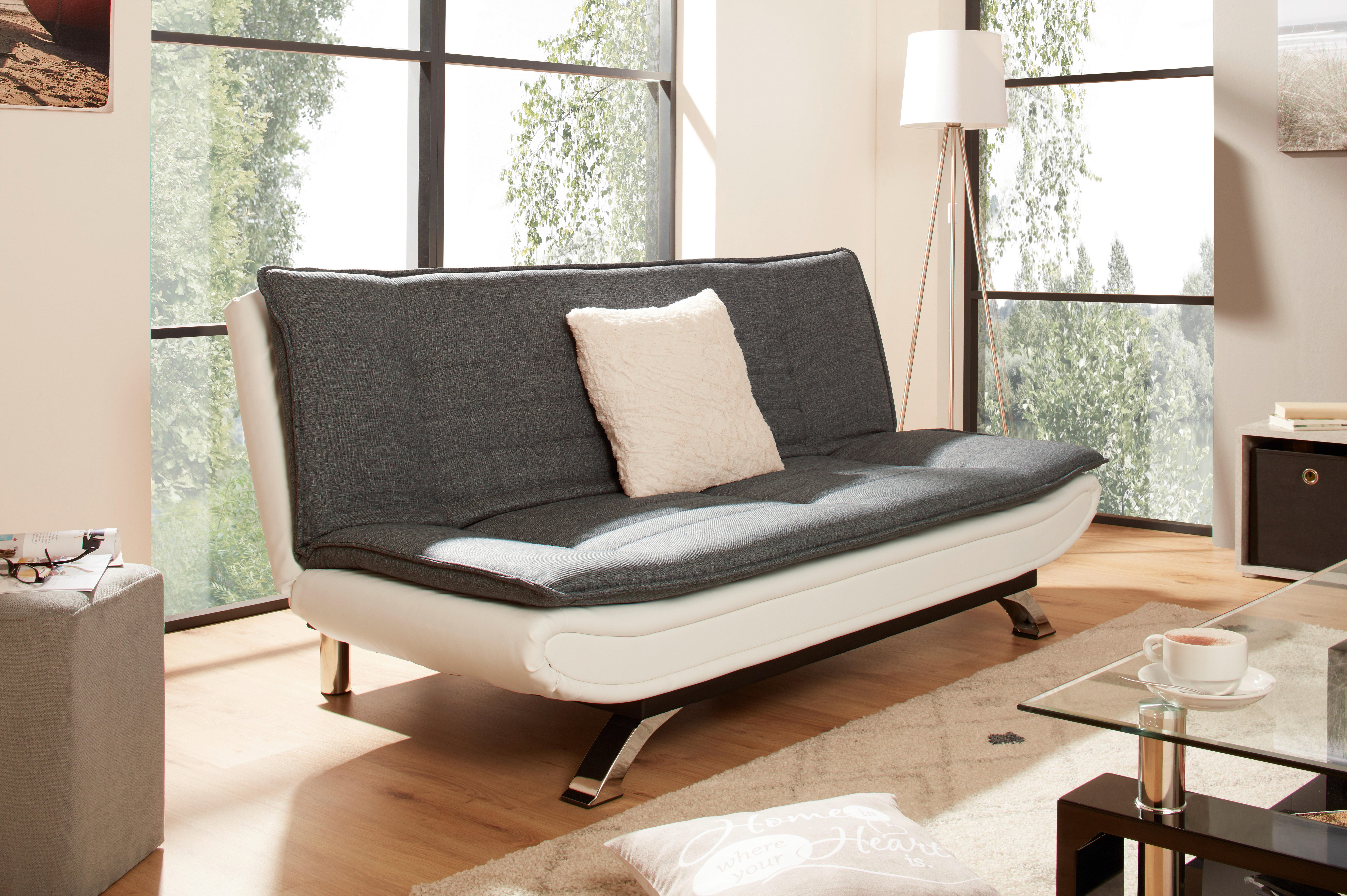 BÄDDSOFFA i vävt tyg, läderimitation vit, stålfärgad, mörkgrå  - stålfärgad/vit, Basics, metall/textil (190/90/102cm) - MID.YOU