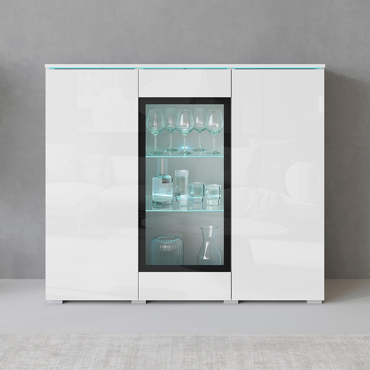 HIGHBOARD Vera  in 120/103,3/39,5 cm  - Weiss Hochglanz/Weiss, Trend, Glas/Holzwerkstoff (120/103,3/39,5cm) - P & B