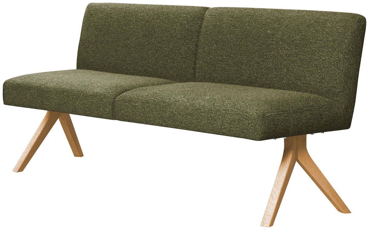 SITZBANK 160/85/69 cm Webstoff Grün Eiche vollmassiv  - Eichefarben/Grün, KONVENTIONELL, Holz/Textil (160/85/69cm) - Linea Natura