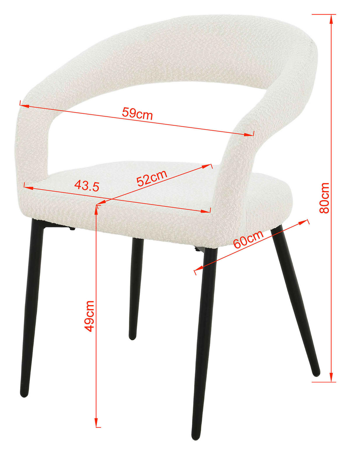 ARMLEHNSTUHL  in Eisen Chenille  - Schwarz/Weiß, MODERN, Textil/Metall (59/79,5/60cm) - MID.YOU