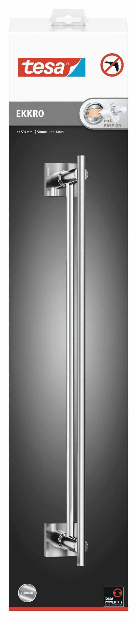Thumbnail - Tesa Handtuchstange Ekkro, Chrom, Metall, 64x11.2x5 cm, Montage ohne Bohren, Badaccessoires, Duschzubehör, Handtuchhalte...