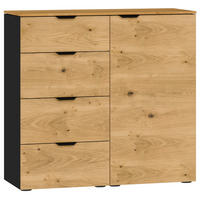 KOMMODE  in 90/87/43 cm  - Eichefarben/Schwarz, Design, Holz/Holzwerkstoff (90/87/43cm) - Jutzler