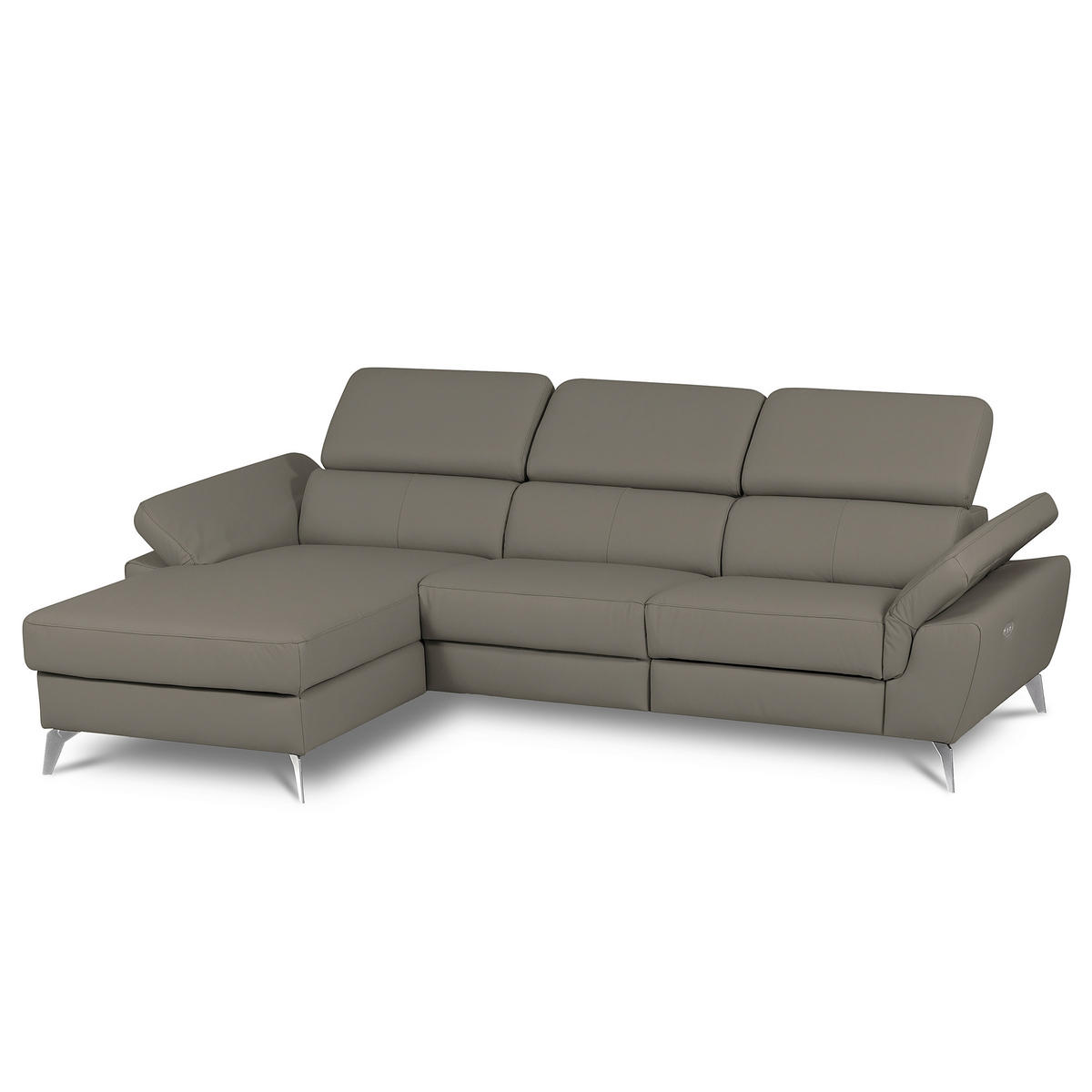 ECKSOFA SONO Schlammfarben Echtleder Lederlook Bettkasten, Armteilverstellung, Kopfteilverstellung  - Chromfarben/Schlammfarben, Design, Leder/Textil (252/179cm) - Livetastic