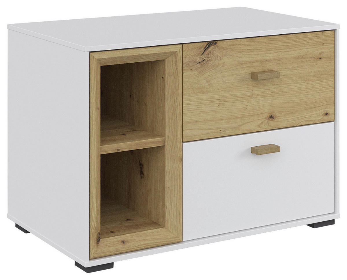 NACHTTISCH 60/42,7/38 cm  Weiss, Eiche Artisan  - Weiss/Eichefarben, Modern, Holz/Holzwerkstoff (60/42,7/38cm) - Hom`in