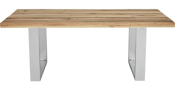 ESSTISCH Wildeiche massiv rechteckig Eichefarben, Edelstahlfarben - Edelstahlfarben/Eichefarben, Design, Holz/Metall (180/100/77cm) - Novel