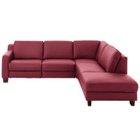 ECKSOFA in Echtleder Bordeaux  - Eichefarben/Bordeaux, Design, Leder/Holz (259/235cm) - Valdera
