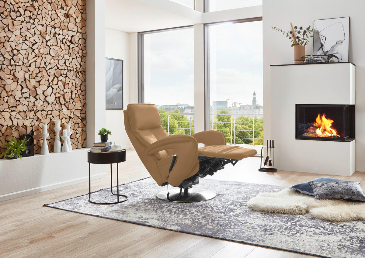 RELAXSESSEL in Leder Honig  - Chromfarben/Honig, Design, Leder/Metall (77/110/87cm) - Valdera