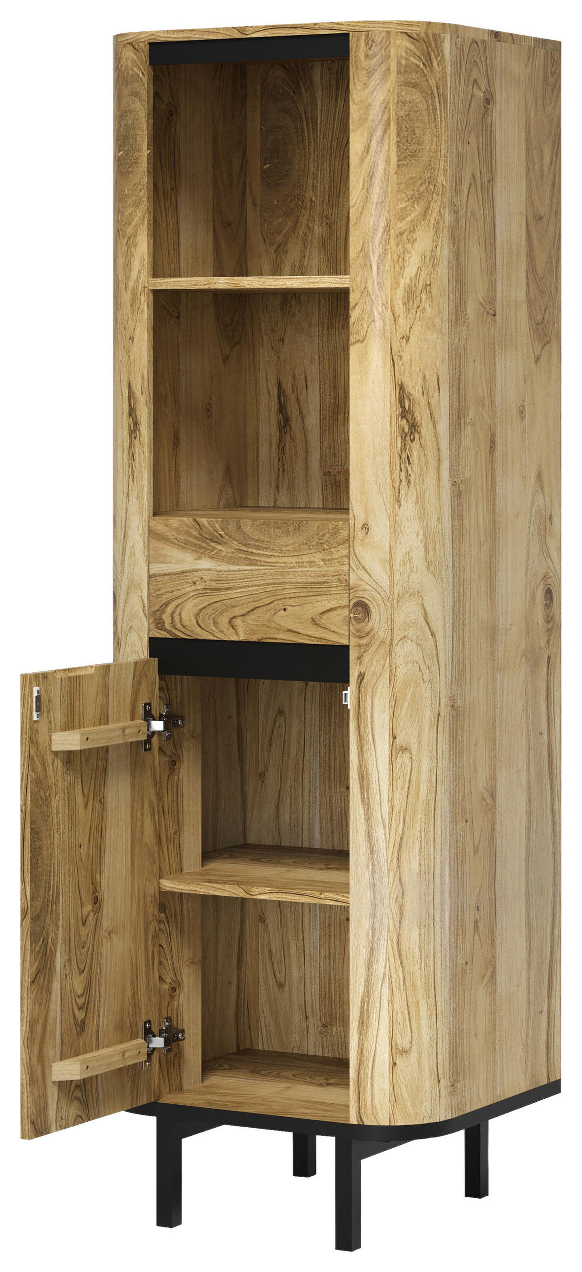 MIDISCHRANK 51/160/42 cm  - Schwarz/Naturfarben, Natur, Holz/Metall (51/160/42cm) - Livetastic