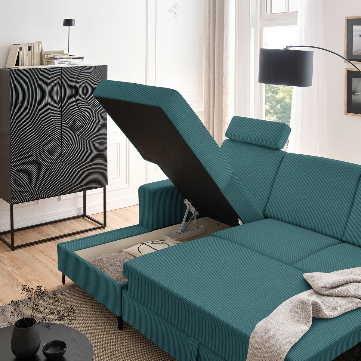 ECKSOFA in Cord Waldgrün  - Waldgrün/Schwarz, Konventionell, Textil/Metall (167/247cm) - Stylife