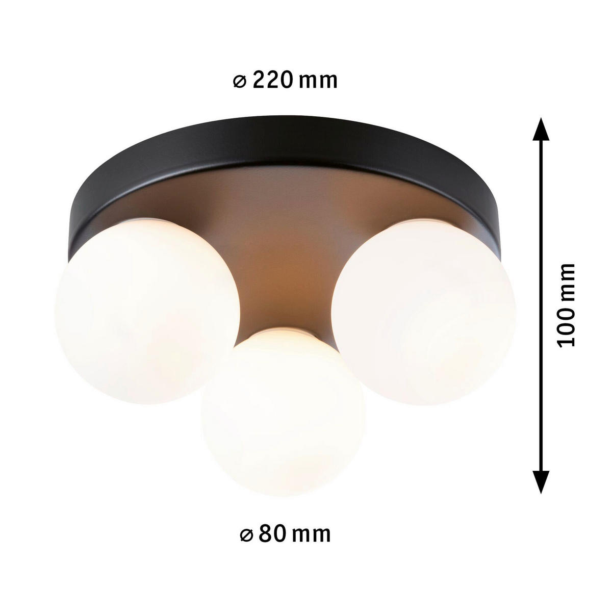 BADEZIMMER-DECKENLEUCHTE Gove   - Schwarz/Weiß, Basics, Glas/Metall (22,0/10,0cm) - Paulmann