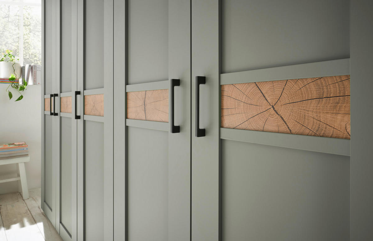 DREHTÜRENSCHRANK 250/216/60 cm,  in Salbeigrün, Eiche Bianco, 5-türig  - Eiche Bianco/Salbeigrün, LIFESTYLE, Holzwerkstoff/Metall (250/216/60cm) - Landscape