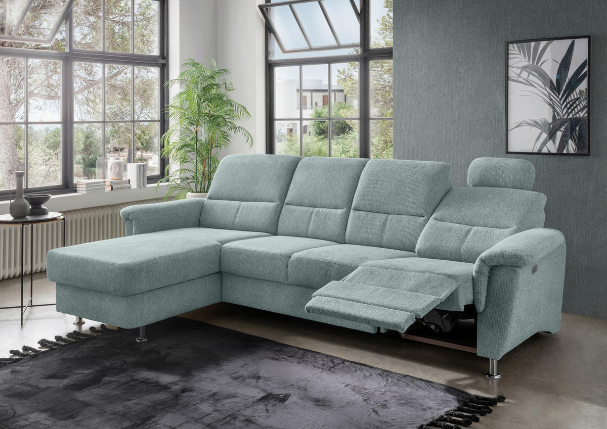 ECKSOFA in Chenille Blau  - Chromfarben/Blau, Konventionell, Textil/Metall (165/292cm) - Livetastic