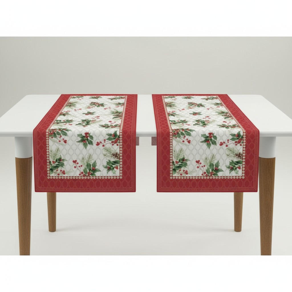 Pozzi AND Easy Life Tischläufer Christmas Berries Rot, Weiß, Smaragdgrün 140x45 cm