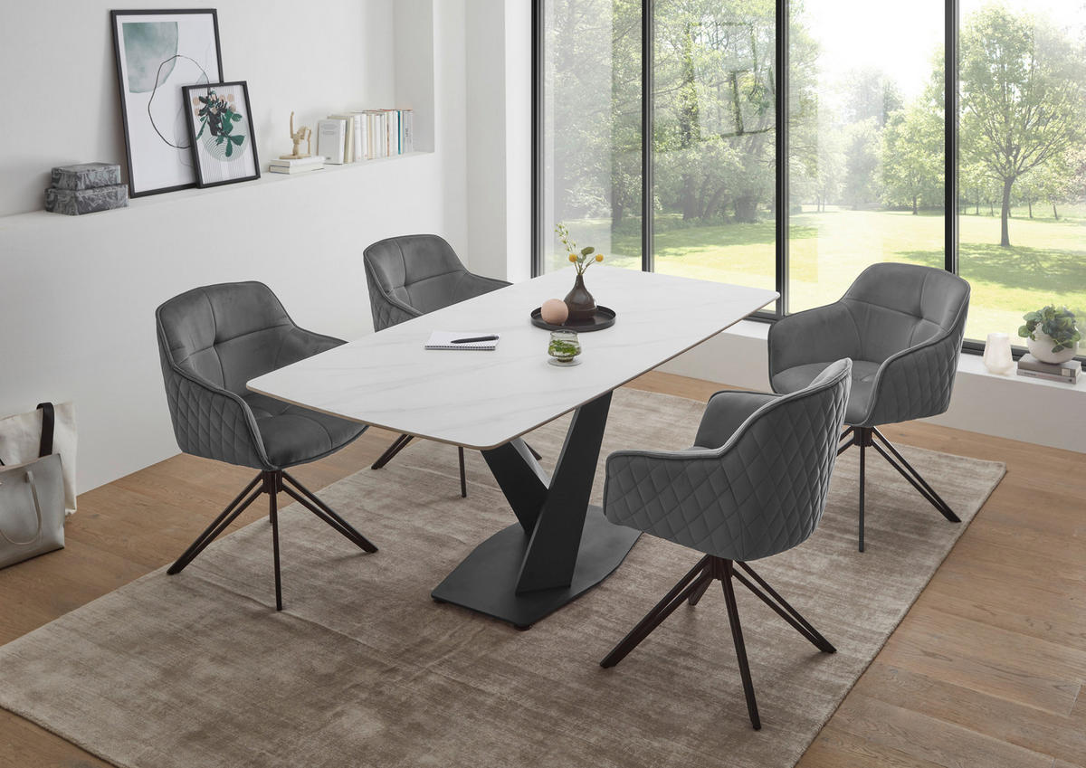 ESSTISCH in Keramik  - Schwarz/Weiß, MODERN, Keramik/Metall (180/75/90cm) - MID.YOU