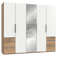 DREHTÜRENSCHRANK Weiss, Eichefarben  - Chromfarben/Plankeneiche, Modern, Glas/Holzwerkstoff (250/216/58cm) - MID.YOU