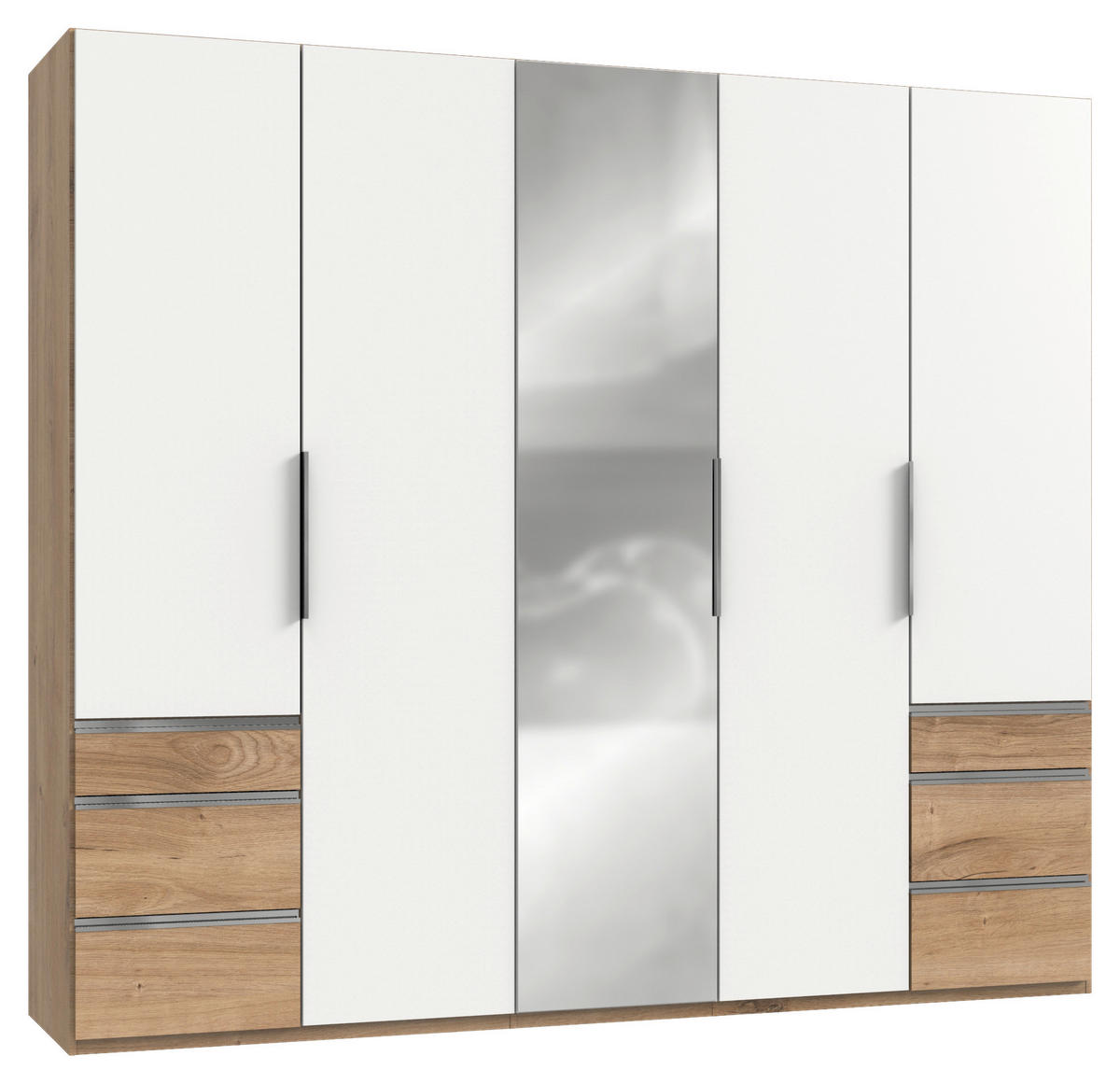 DREHTÜRENSCHRANK Weiss, Eichefarben  - Chromfarben/Plankeneiche, Modern, Glas/Holzwerkstoff (250/216/58cm) - MID.YOU