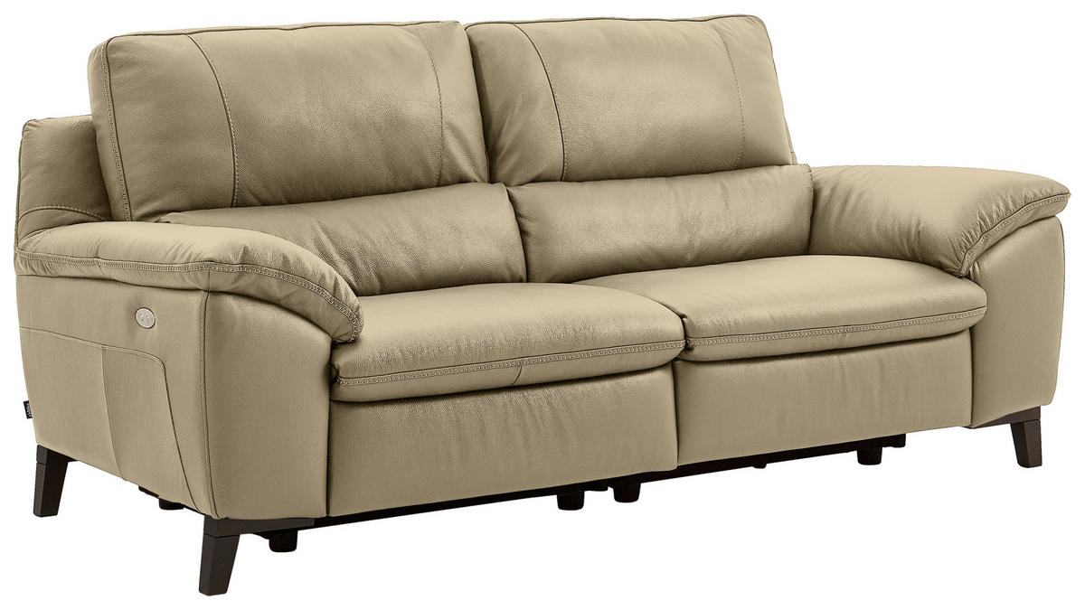 2,5-SITZER mit Relaxfunktion in Kombination Echtleder/Lederlook Greige  - Wengefarben/Greige, Design, Leder/Holz (216/97/95-151cm) - Livetastic