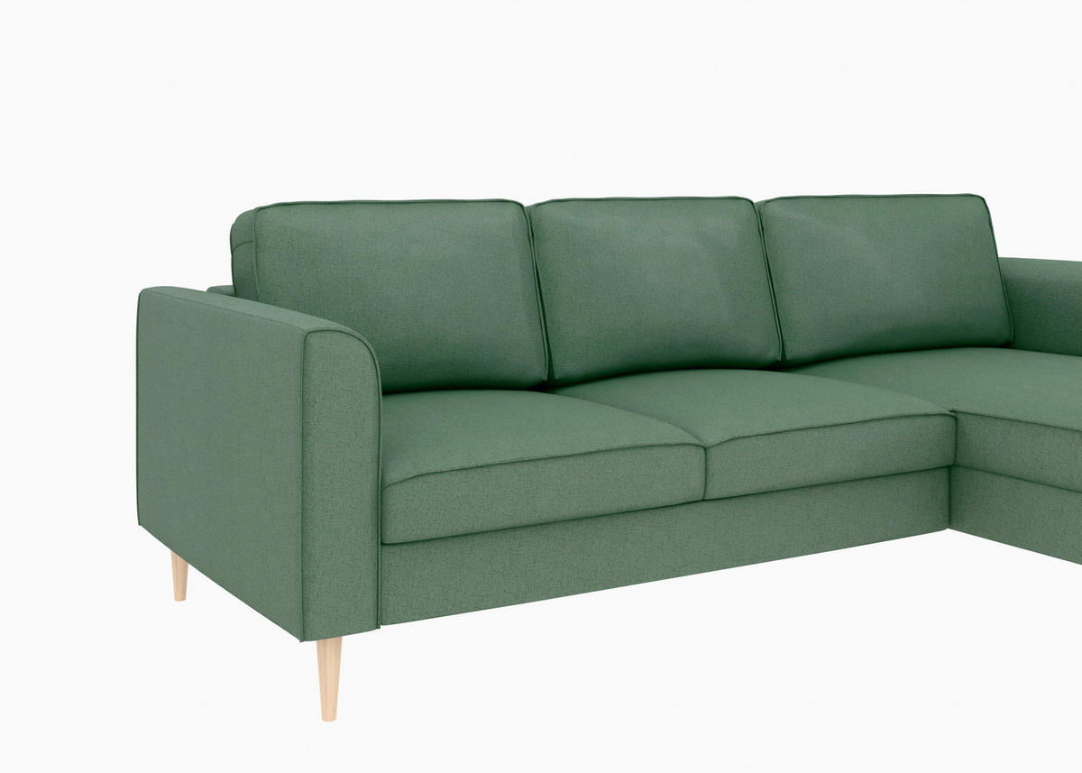 ECKSCHLAFSOFA in Struktur Dunkelgrün  - Dunkelgrün/Buchefarben, MODERN, Holz/Textil (232/161cm) - Trendmanufaktur
